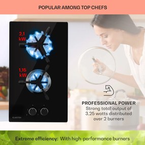 Klarstein Trifecta Domino, plită pe gaz, 2 arzătoare triunghiulare, vitroceramică, neagră