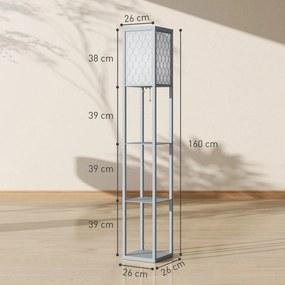 HOMCOM Lampadar Podea 2 în 1, 3 Rafturi, Economisire Spațiu, Soclu E27, 26x26x160 cm, Gri Deschis | Aosom Romania
