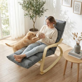 HOMCOM Fotoliu balansoar cu suport pentru picioare reglabil, fotoliu relax tapițat, gri | Aosom Romania