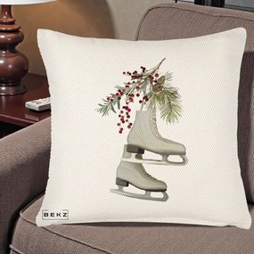 Perna Decorativa Patine cu Ramuri de Brad si Afine, 40x40 cm, Crem Reliefat, Husa Detasabila, Perna Inclusa, BEKZ®