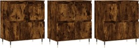 vidaXL Servantă, 3 buc., stejar fumuriu, lemn prelucrat