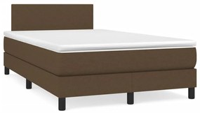 vidaXL Pat cu arcuri, saltea și LED, maro închis, 120x190 cm, textil
