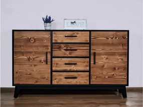 Comodă lemn masiv Timeless 4 Sertare 2 Uși Negru, 146 × 45 × 85 cm