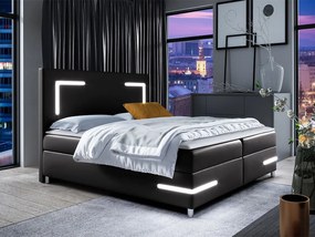 Pat matrimonial 140 cm Frinesa LED (Negru) (cu somieră și saltea) (cu sp. depozitare) (cu iluminat LED). 1104120