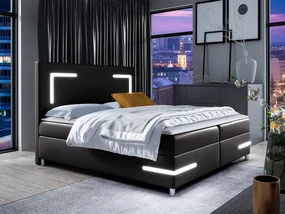 Pat matrimonial 140 cm Frinesa LED (Negru) (cu somieră și saltea) (cu sp. depozitare) (cu iluminat LED). 1104120