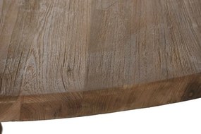 Masă dining rotundă din lemn de tec reciclat, natur, blat din scânduri îmbinate și picior central sculptat, finisaj natural, 75 x 140 cm, „Mireille”