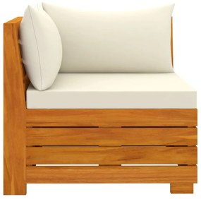 Canapea de gradina cu 2 locuri, cu perne, lemn masiv de acacia Crem, Canapea de colt (2 buc.), 1