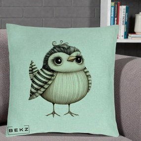 Perna Decorativa Pui Elegant Alb-Negru, 40x40 cm, Verde Menta, Husa Detasabila, Perna Inclusa, BEKZ®
