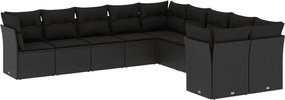 vidaXL Set canapele de grădină cu perne, 10 piese, negru, poliratan