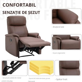 Fotoliu Relax Manual cu Spatar Rabatabil si Taburet din Piele Sintetica Maro HOMCOM | Aosom Romania