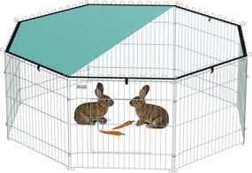 PawHut Parc pentru câini, țarc 8 panouri cu acoperiș, modular și pliabil, țarc portabil 60H cm cu ușă argintiu verde | Aosom Romania