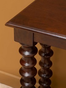 Consolă din lemn de mango, cu picioare sculptate în spirală, maro antichizat, finisaj lucios, 131×35.5×82 cm, „Salomon"