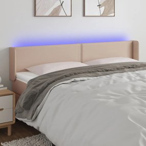 3123209 vidaXL Tăblie de pat cu LED, cappuccino 203x16x78/88cm piele ecologică
