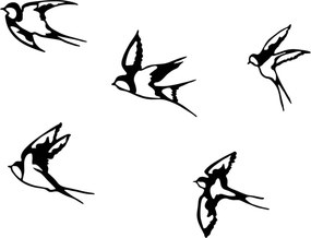 Set 5 decoratiuni perete SWALLOWS-303, negru, metal
