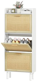 HOMCOM Dulap pentru pantofi 3 uși rabatabile etajeră efect rășină împletită design boem 65 x 24,5 x 153 cm alb | Aosom Romania