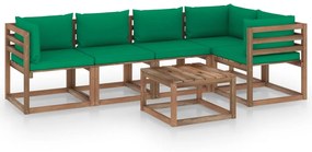Set mobilier gradina paleti, cu perne, 6 piese, lemn pin tratat Verde, 2x mijloc + 3x colt + masa, 1