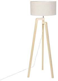 Lampă de podea cu trepied din lemn cu abajur din piper 50 cm - Puros