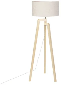 Lampă de podea cu trepied din lemn cu abajur din piper 50 cm - Puros