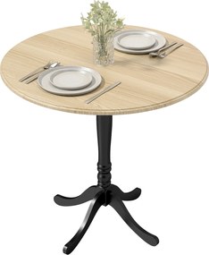 HOMCOM Masă rotundă pentru 4 persoane Ø 80 cm, masă de bucătărie, suport din oțel, stil modern, lemn natural și negru | Aosom Romania