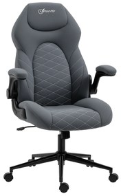 Vinsetto Scaun de Birou Ergonomic cu Înălțime Reglabilă, Cotiere Rabatabile și Funcție de Înclinare, Scaun cu 5 Roți, Dimensiuni 65,5x69,5x112-122 cm, Gri | Aosom Romania