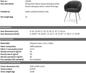 Scaun design LUX Elbury, catifea Savona dark grey