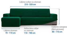 Huse super elastice HARMONIA verzi canapea cu otoman stânga (l. 210 - 320 cm)