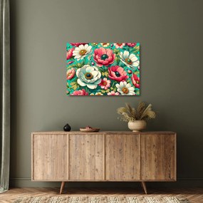 Tablou pe sticlă - Flori pe fundal albastru (70x50 cm)