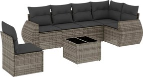 vidaXL Set canapele de grădină, 7 piese, cu perne, gri, poliratan