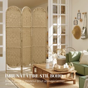 HOMCOM Paravan de Interior Pliabil cu 3 Panouri, 120x170 cm, Stil Boem, din Hârtie și Lemn de Pin, Culoare Lemn | Aosom Romania