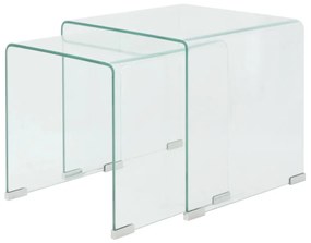 Set de masa din sticla securit transparenta, stivuibil, 2 piese 2, Transparent