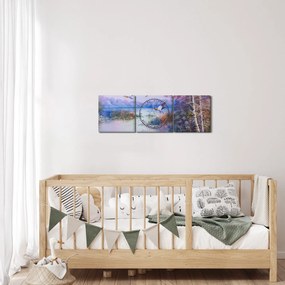 Tablou - Sosirea toamnei, pictură în ulei (cu ceas) (90x30 cm)