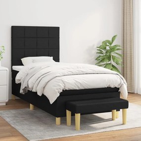 Pat box spring cu saltea, negru, 90x190 cm, textil Negru, 90 x 190 cm, Cu blocuri patrate