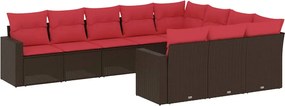 vidaXL Set canapele de grădină cu perne, 10 piese, maro, poliratan