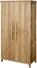 Dulap înalt cu rafturi, rustic, din lemn de pin și ulm, natur, cu 2 uși și mânere lungi din lemn, 155 x 80 x 40 cm, „Ménerbes”