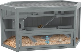 PawHut Cușcă pentru hamsteri, 3 etaje, tava detașabilă, lemn/metal, 115x60x55 cm | Aosom Romania