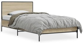 845563 vidaXL Cadru de pat, stejar sonoma, 90x190 cm, lemn prelucrat și metal