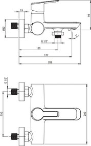 ARNIKA Baterie pentru Cadă, Montare pe Perete, finisaj crom BQA_010N