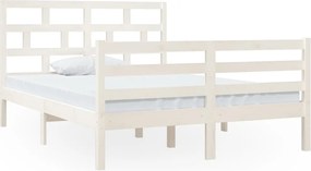 vidaXL Cadru de pat dublu, alb, 135x190 cm, lemn masiv