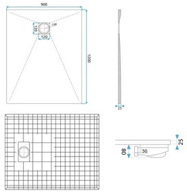 Rea Magnum Grey cadita de dus dreptunghiulara x90 cm gri REA-K4108
