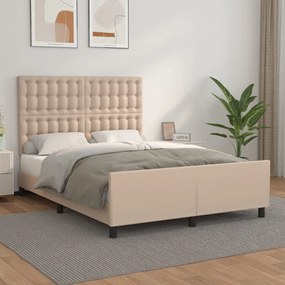 3125572 vidaXL Cadru de pat cu tăblie, cappuccino, 140x190 cm, piele ecologică