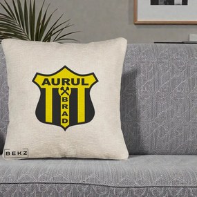 Perna Personalizata Aurul Brad Fotbal, 40x40 cm, Bej Canapea, Husa Detasabila, Perna Inclusa, BEKZ®