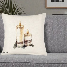 Perna Decorativa Lumanari Acuarela Iarna, 40x40 cm, Crem Reliefat, Husa Detasabila, Perna Inclusa, BEKZ®
