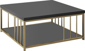 Masuta cafea Zenn, gri antracit/auriu, PAL melaminat/metal, 90x90x40 c