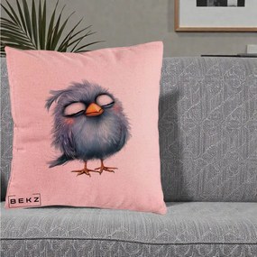 Perna Decorativa Pui Pufos Albastru Adormit, 40x40 cm, Roz, Husa Detasabila, Perna Inclusa, BEKZ®