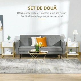 HOMCOM Set din 2 Noptiere Moderne, Noptiere cu Raft și Sertar, Organizatoare de Depozitare pentru Dormitor, 45x40x60 cm, Alb | Aosom Romania