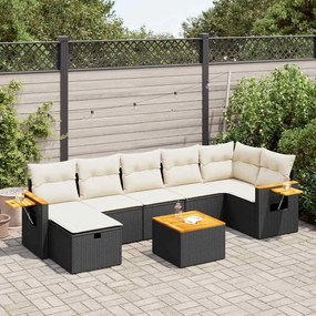 3325990 vidaXL Set mobilier de grădină cu perne, 8 piese, negru, poliratan