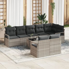 Set de canape de grădină vidaXL 9 piese cu perne gri din ratan poli