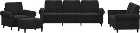 vidaXL Set de canapele cu perne, 4 piese, negru, catifea