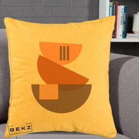 Perna Decorativa Geometric Bauhaus Boluri Portocaliu, 40x40 cm, Galben, Husa Detasabila, Perna Inclusa, BEKZ®