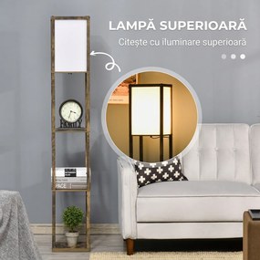 HOMCOM Lampă de Podea cu 3 Rafturi Integrate, Design Modern din MDF, 26x26x160 cm, Lemn Natural | Aosom Romania